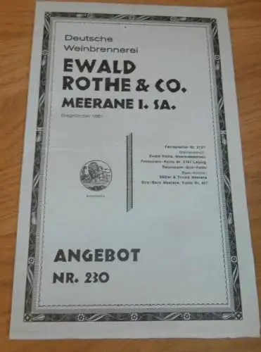 Weinbrennerei - Ewald Rothe & Co. in Meerane i. Sa., ca. 1920 , Brennerei , Wein , Brauerei , Katalog altes Dokument !!!