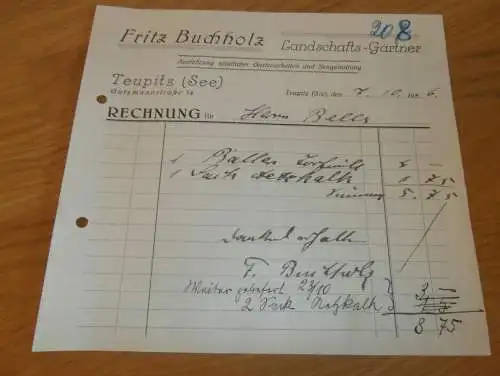 Landschaftsgärtner - Fritz Buchholz in Teupitz a. See , 1936 , Gärtnerei , Gartenbau , Hermann Bells !!