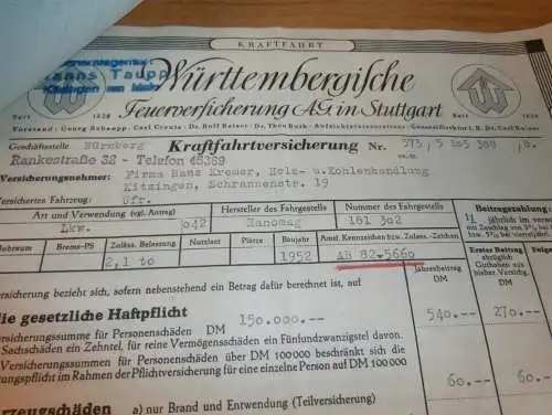 Versicherung für Hanomag , 1952 , Hans Kremer in Kitzingen , Nürnberg , Württembergische Versicherung - Hanns Taupp