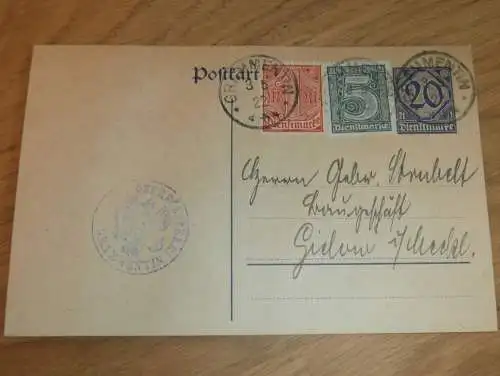 Oberförsterei in Grammentin i. Pommern , 1922 , Forst , Jagd , mit Marken , altes Dokument !!