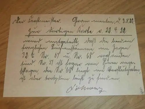 Oberförsterei in Grammentin i. Pommern , 1922 , Forst , Jagd , mit Marken , altes Dokument !!