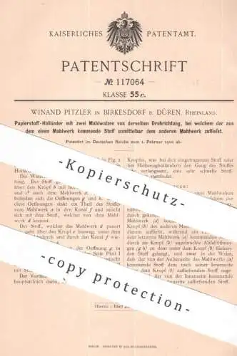 original Patent - Winand Pitzler , Birkesdorf / Düren , Rheinl. | 1900 | Papier - Holländer mit 2 Mahlwalzen | Mahlwerk