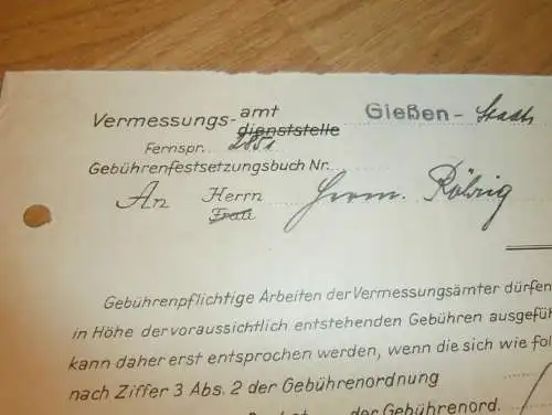 Vermessungsamt in Gießen , 1939 , Reklame , Giessen , altes Dokument !!!