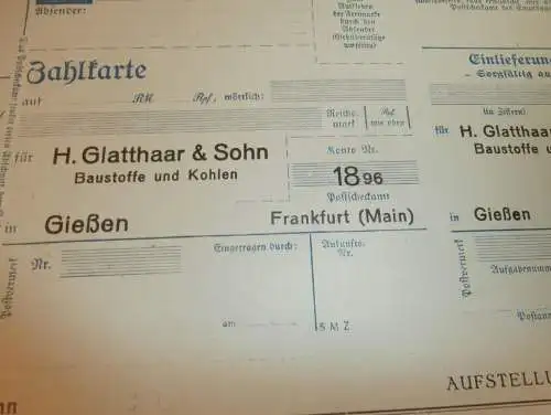 Zahlkarte - Glatthaar & Sohlen in Gießen , 1938 , Reklame , Giessen , altes Dokument !!!