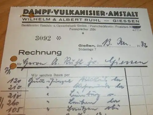 Dampf-Vulkanisieranstalt - Gießen , 1936 , Wilhelm & Albert Ruhl in Giessen , altes Dokument !!!