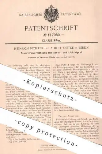 original Patent - Heinrich Richter , Albert Kretke , Berlin | 1900 | Feuerlärmvorrichtung mit Schall- u. Lichtsignal !