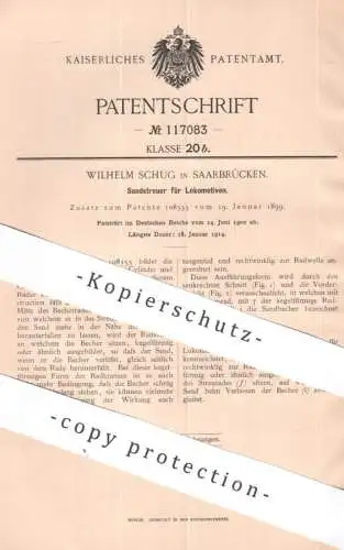 original Patent - Wilhelm Schug , Saarbrücken | 1900 | Sandstreuer für Lokomotiven | Lokomotive , Eisenbahn