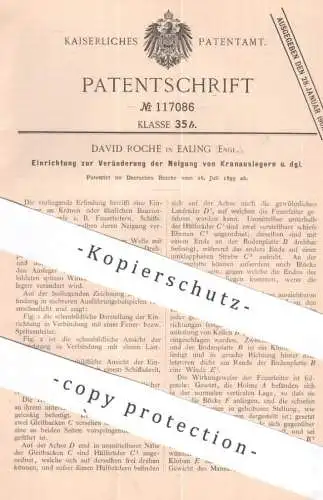 original Patent - David Roche , Ealing , England | 1899 | Neigung an Kranausleger | Kran , Kränen , Feuerleiter , Schiff