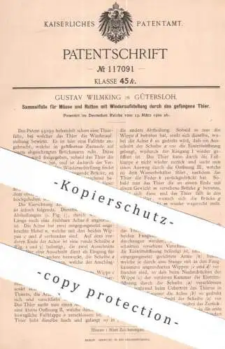 original Patent - Gustav Wilmking , Gütersloh | 1900 | Sammelfalle für Mäuse & Ratten | Mäusefalle | Tierfalle , Falle