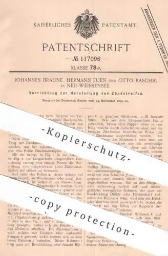 original Patent - Johannes Braune , Hermann Euen , Otto Raschig , Weissensee | 1899 | Zündstreifen Zündpapier | Bergbau
