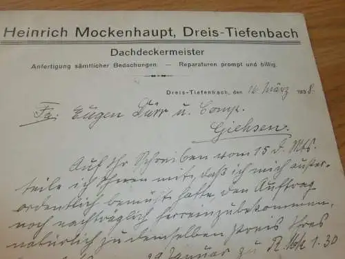Dachdecker Heinrich Mockenhaupt in Dreis-Tiefenbach b. Netphen , 1938 , altes Dokument !!!