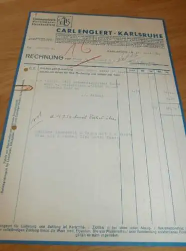 Eisenwarenfabrik / Verzinkerei - Carl Englert in Karlsruhe , 1936 , alte Rechnung !!!