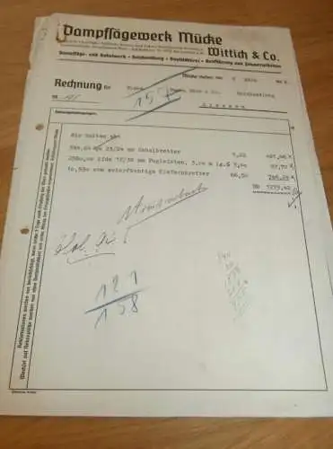 Dampfsägewerk Mücke , Wittich & Co. in Mücke i. Hessen , 1938 , alte Rechnung , altes Dokument !!