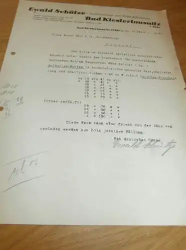 Holzhandel - Ewald Schütze in Bad Klosterlausitz , 1938 , altes Dokument !!