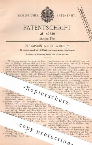 original Patent - Pentaphon GmbH Berlin | 1902 | Saiteninstrument mit Streichband | Musikinstrument , Musik , Harfe !!