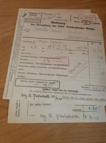 Krankenhaus Wetzlar , 1943 , Martin Beeres in Wetzlar , DRK , altes Dokument !!!