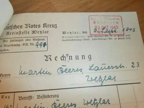 Krankenhaus Wetzlar , 1943 , Martin Beeres in Wetzlar , DRK , altes Dokument !!!
