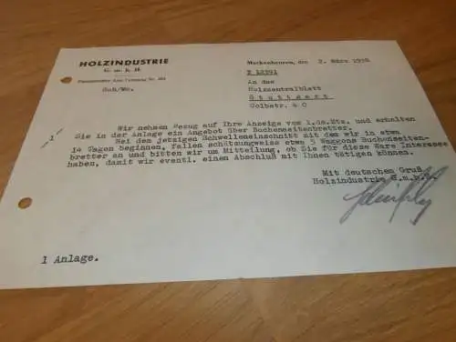 Holzindustrie GmbH in Meckenbeuren , 1938 , Werbung , Reklame , altes Dokument !!!