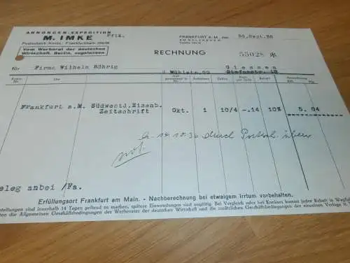 Annoncen-Experte - M- Imke in Frankfurt a. Main , 1936 , Werbung , Reklame , altes Dokument !!!