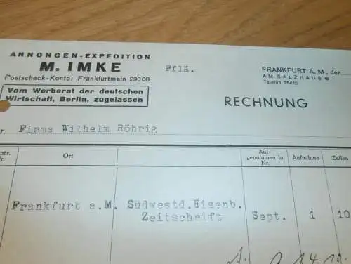 Annoncen-Experte - M- Imke in Frankfurt a. Main , 1936 , Werbung , Reklame , altes Dokument !!!
