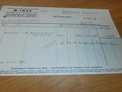 Annoncen-Experte - M- Imke in Frankfurt a. Main , 1936 , Werbung , Reklame , altes Dokument !!!