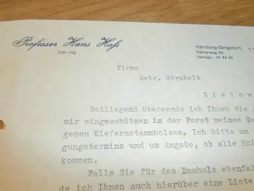 Professor Hans Haß in Hamburg-Bergedorf , 1939 , Hohlerweg , altes Dokument !!!