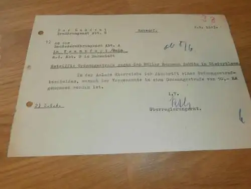 Einkauf Schweine , 1943 , Strafe gegen Müller Hermann Schütz in Niederkleen b. Langgöns , Landrat Wetzlar !!