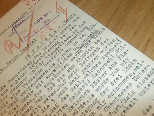 alte Akte - Untersuchung in Mühle von Hermann Schütz in Niederkleen b. Langgöns , 1943 , Rechtenbach , Polizei , Wetzlar