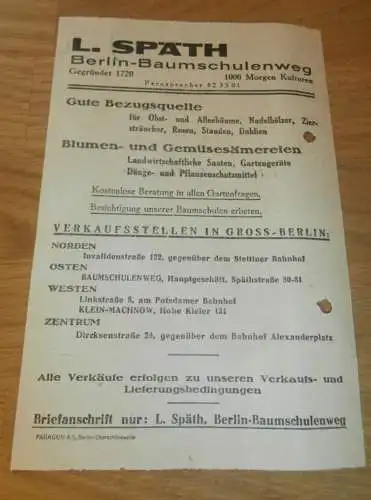 Reklame - Sämereien-Großhandlung L. Späth in Berlin Baumschulenweg , 1939 , Samen , alte Rechnung !!!