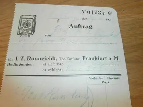 Tee-Einfuhr - J.T. Ronnefeldt in Frankfurt a.M. , 1928 , Ernst Wörner in Eschersheim , altes Dokument !!