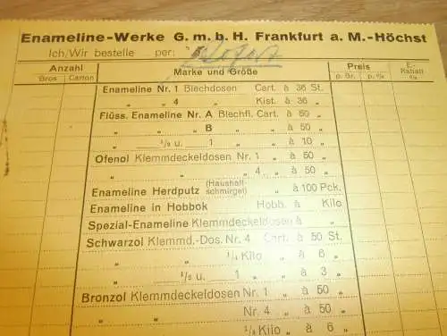 Enameline - Werke GmbH in Frankfurt a.M. , Höchst , 1935 , Rklame , Werbung , altes Dokument !!