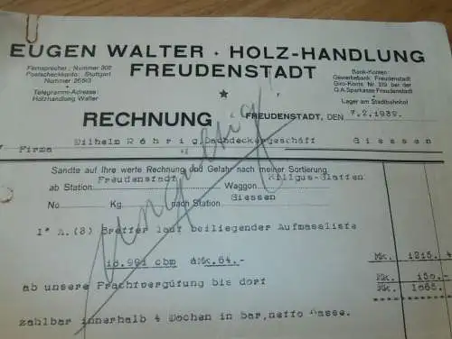 Eugen Walter in Freudenstadt i. Württemberg , 1939 , Holzbau , Holz , altes Dokument !!!