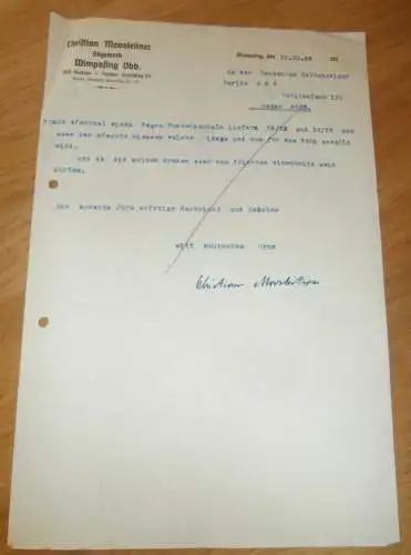 Sägewerk - Christian Moosleitner in Wimpasing Obb. b. Saaldorf - Surheim , 1938  , alte Rechnung , altes Dokument !