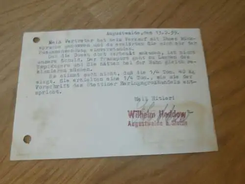 Wilhelm Hoddow in Augustwalde b. Stettin , 1939 , Wielgowo , Kr. Naugard , Postkarte , altes Dokument !