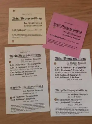 Gießener Anzeiger - 4x Belege , Illustrierte in Gießen , 1936 , Giessen , altes Dokument !!!