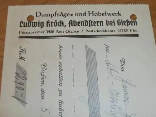 Dampfsäge- und Hobelwerk Abendstern - Ludwig Kröck in Gießen , 1936 , Giessen , altes Dokument !!!