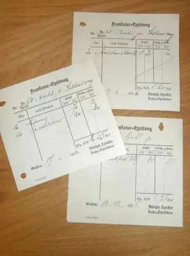 Bahn-Spediteur - 3x Belege - Adolph Lyncker in Gießen , 1936 , Giessen , altes Dokument !!!