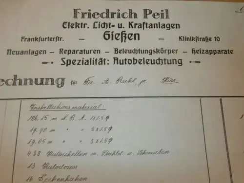 Licht- und Kraftanlagen - Friedrich Peil in Gießen , 1936 , Giessen , altes Dokument !!!