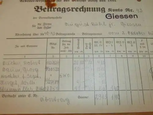 Arbeiter-Ersatzkasse in Gießen , 1938 , Reklame , Giessen , altes Dokument !