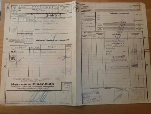 Deutsche Reichsbahn an Hallmold & Plank in Gießen , 1938 , Frachtbrief , Stempel , Reklame , Giessen , altes Dokument !