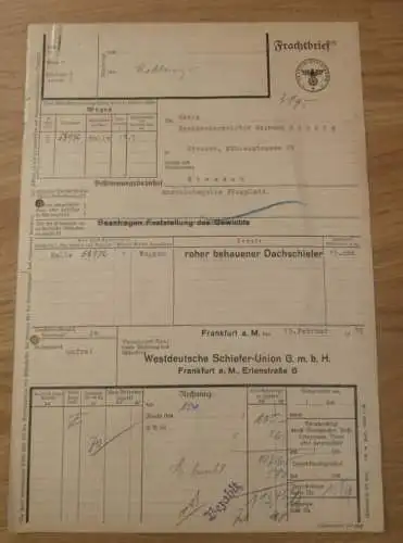 Deutsche Reichsbahn in Gießen , 1939 , alter Frachtbrief , Stempel , Reklame , Giessen , altes Dokument !