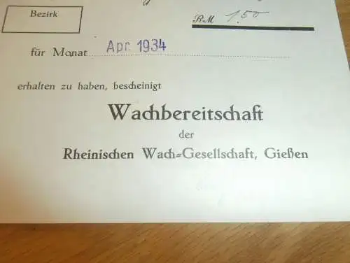 Wachbereitschaft in Gießen , 1934 , Reklame , Giessen , altes Dokument !