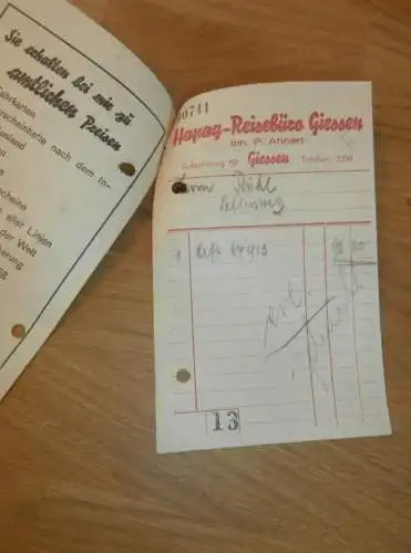 2x HAPAG Reisebüro - P- Ahnert in Gießen , 1934 , Reklame , Giessen , altes Dokument !