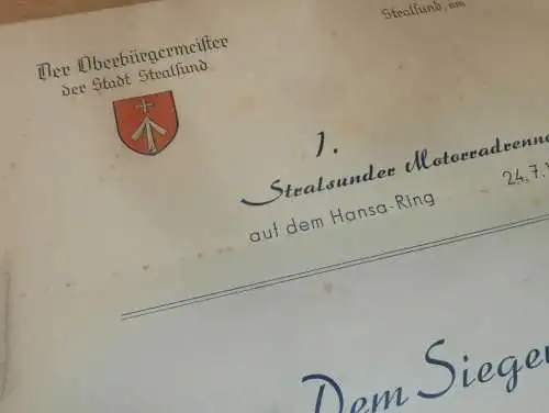 1. Stralsunder Motorradrennen 1949 , Rennfahrer Kurt Maul - DDR-Meister , Hansa-Ring Stralsund , Rennsport , DDR !!!