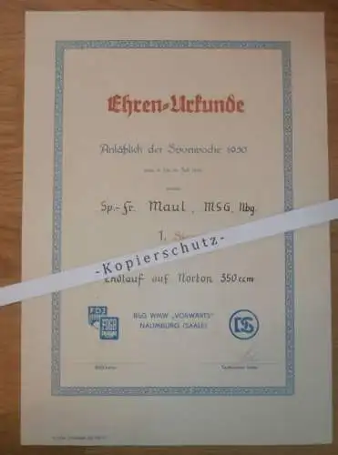 Motorradrennen Naumburg a. Saale , 1950 , 1. Platz Rennfahrer Kurt Maul - DDR-Meister , Norton 350 ccm , Rennsport , DDR