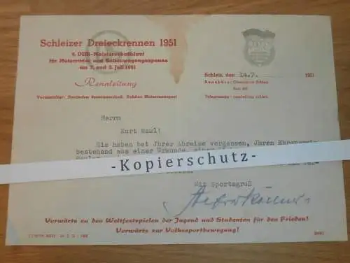 Schleiz 1951 , Rennfahrer Kurt Maul - DDR-Meister im Motorradrennen , vergessene Preise , Rennsport , DDR !!