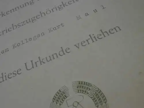 Urkunde v. Rennfahrer Kurt Maul - DDR-Meister im Motorradrennen ,1978 , Halle Sennewitz , Rennsport , DDR !!