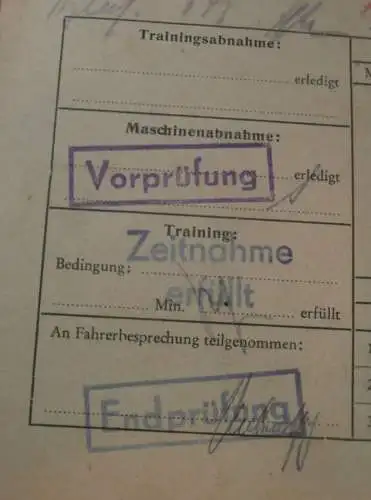 Schleizer Dreieck-Rennen 1954 - Fahrerkarte v. Kurt Maul DDR-Meister im Motorradrennen - ADMV , Rennsport , DDR !!