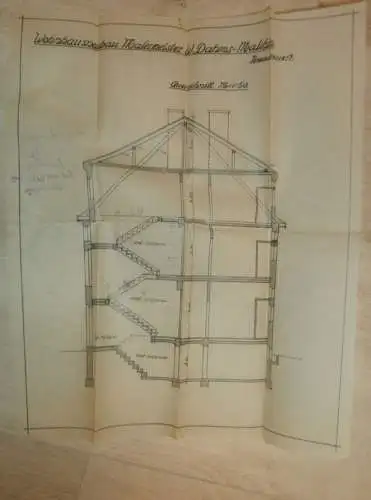 Maler W. Dahms , Kreuzstraße 17 in Malchin i. Mecklenburg , 1935 , alter Plan , Haus , Architektur , ca. 445 x 370 mm !!