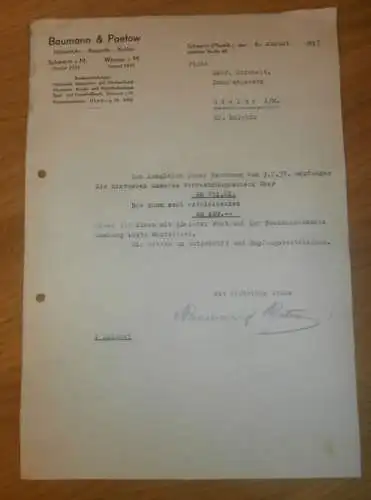 Holzeinfuhr Baumann & Paetow in Schwerin und Wismar i. Mecklenburg , 1937 , altes Dokument !!!